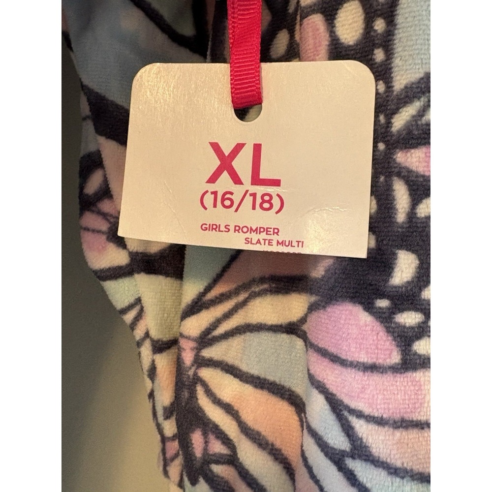 Justice Girls XL Romper Butterfly Print Long Sleeve Slate Multi Flame Resistant - Picture 4 of 12